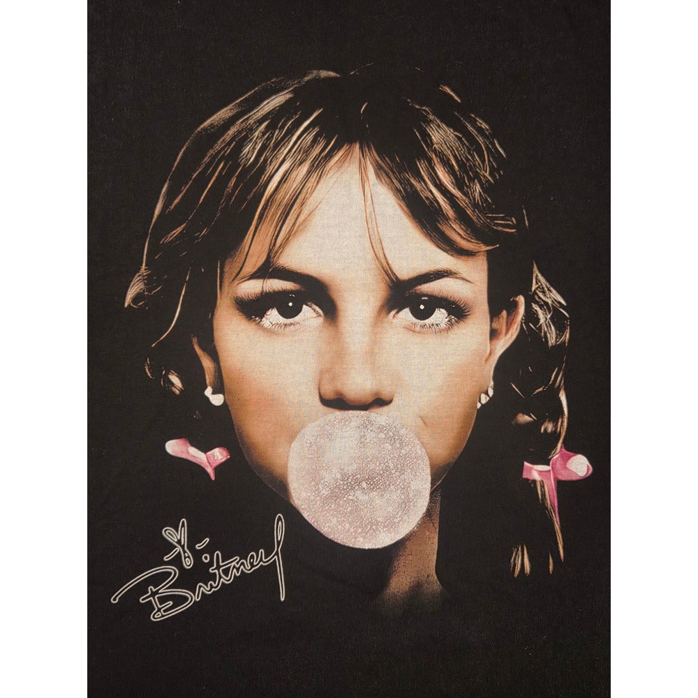 Britney Spears Bubblegum Graphic T-Shirt Black Heavy Cotton Large Pop Icon Tee